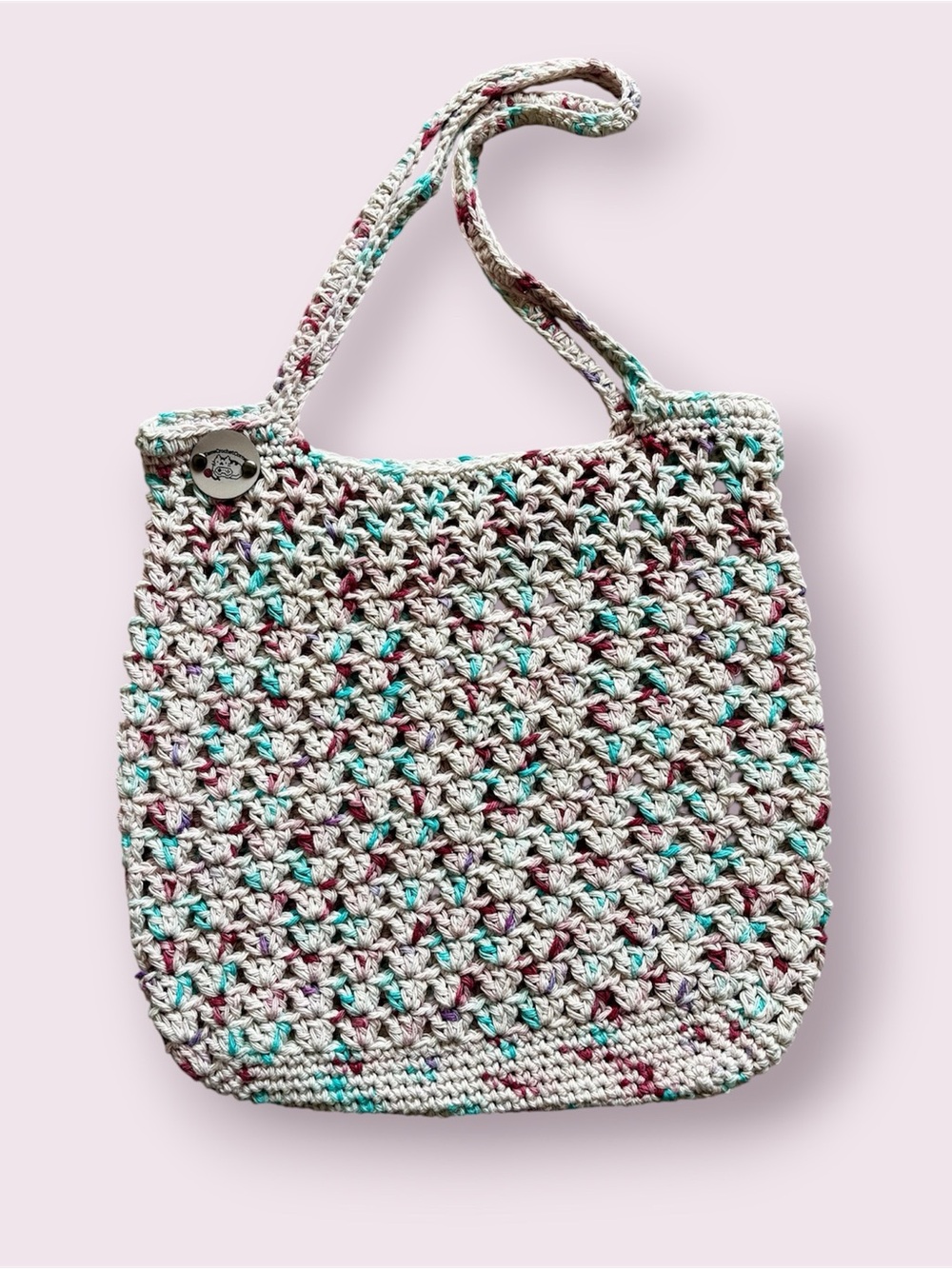 Multicolor V-Stitch Crochet Tote Handmade Market Bag